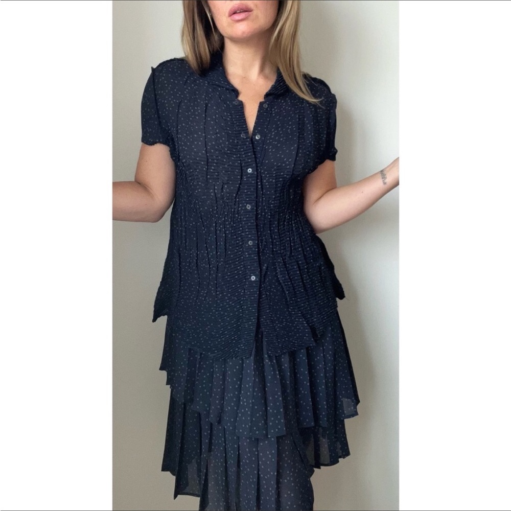 BABETTE Navy Blue Polka Dot Skirt & Blouse Set size medium so pretty! Excellent